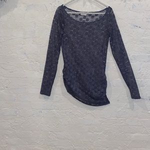 Anthropologie Meadow Rue Grey Lace Mesh Blouse Ruched Sides Long Sleeves Sz S